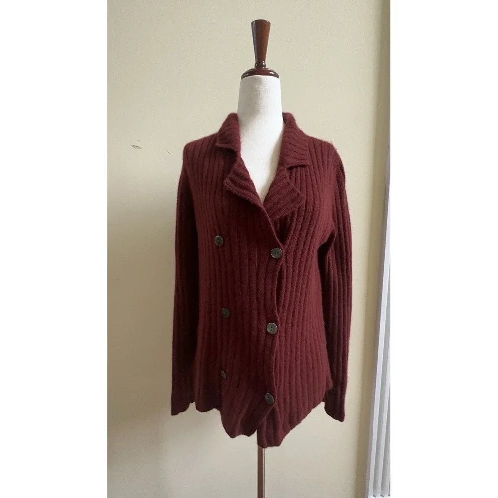 Vintage NEIMAN MARCUS Quiet Luxury 100% Cashmere Cardigan Ribbed Burgundy 8